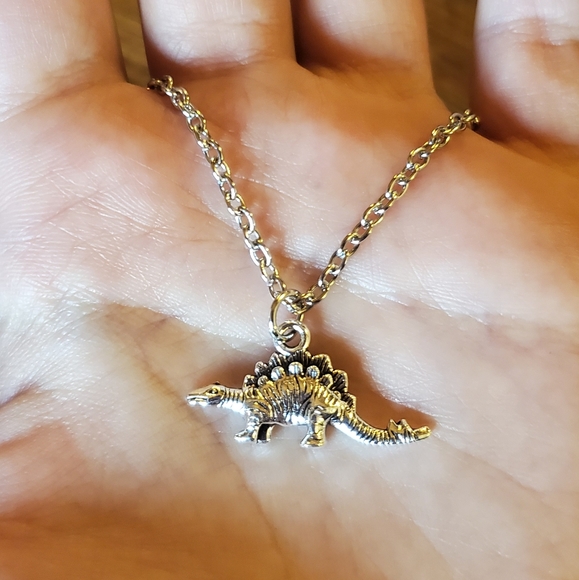 New Dainty Silver Stegosaurus Dinosaur Necklace - Picture 2 of 10